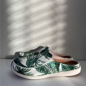 Spenco Siesta Tropical Palms Print Slip On Mules Shoes